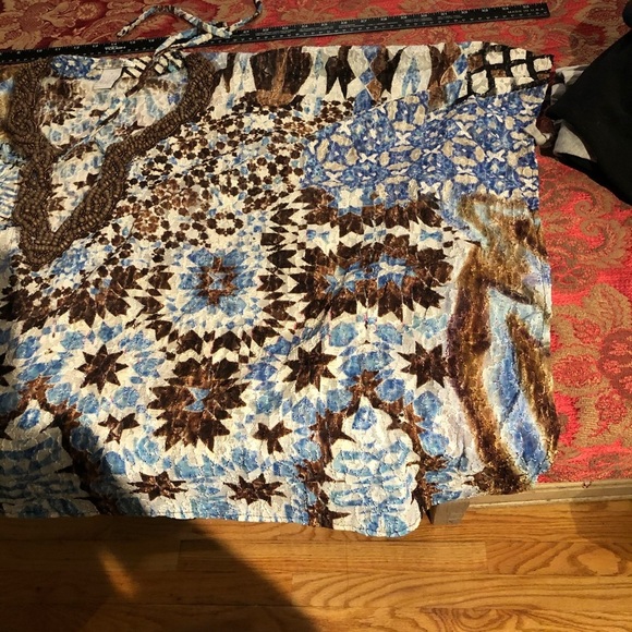 Alberto Makali   medium blue & brown lace print poncho top with sleeves - Picture 7 of 9